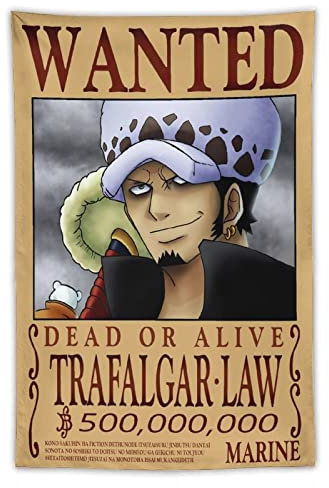 NANXIANG Anime One Piece Wanted Poster TRAFALGAR LAW Bild Druck Polyester Tapisserie Wandfarbe Kunst Tapisserie Dekor Moderne Home Kunstwerke Geschenkidee 101,6 x 152,4 cm
