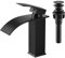 AIMOYO Black Basin Mixer Tap Waterfall Bathroom Sink Tap Single Lever Brass Mono Cloakroom Mixer Taps with Pop Up Drain, Cold and Hot Water Available