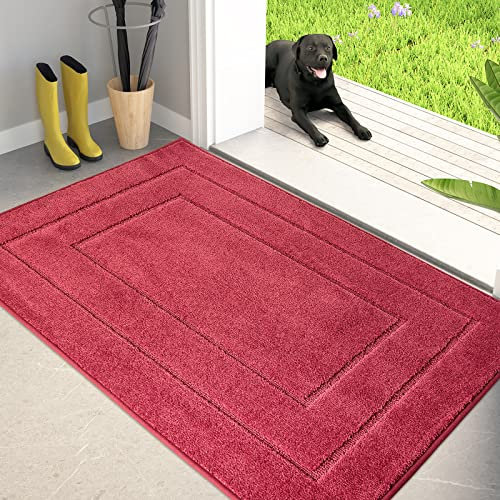 PURRUGS Dirt Trapping Door Mat 32 x 47, Non-Slip/Skid Machine Washable Entryway Rug, Dog Doormat, Super Absorbent Welcome Mat for Muddy Wet Shoes and Paws, Burgundy Red