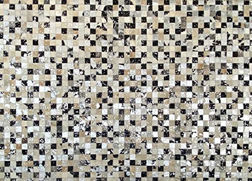 Leder Teppich 160x230 cm 100% Kuhfell Ivory Compatible with Braun Beige Silber Patchwork L5