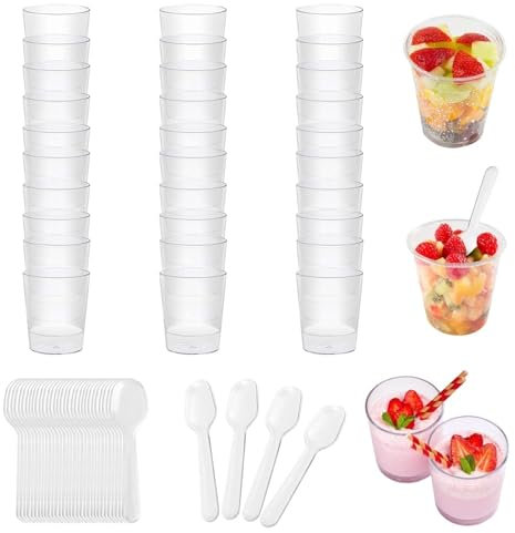 Verrines Plastique, 50 Pièces Verrine Plastique Aperitif, 55 ml Verrine, Réutilisable Verrines, Verrine Tiramisu Convient pour Faire de la Gelée du Pudding de la Mousse du Yaourt et Divers Desserts