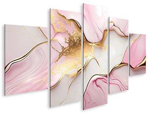 islandburner Bild auf Leinwand Rosa Gold Marmor Abstrakter Hintergrund Flüssig Design Hell Azurblau Töne Rosa G Bilder Wandbilder Poster IMVT-MFP