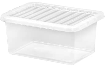 SELGEN 11L Plastic Storage Boxes Crystal Clear Box & Lid Home Office Stackable Nestable (36.50 x 25.00 x 17.50 cm)