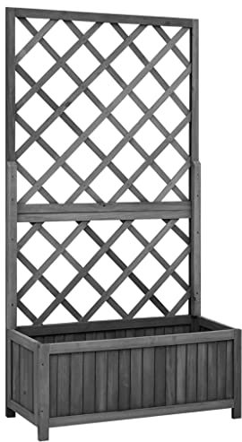 KOIECETA Tannenholz Massiv Garten Spalier mit Blumenkasten Gartenspalier Rankgitter Rankhilfe Pflanzkasten Blumenkübel Schwarz 70x30x135cm