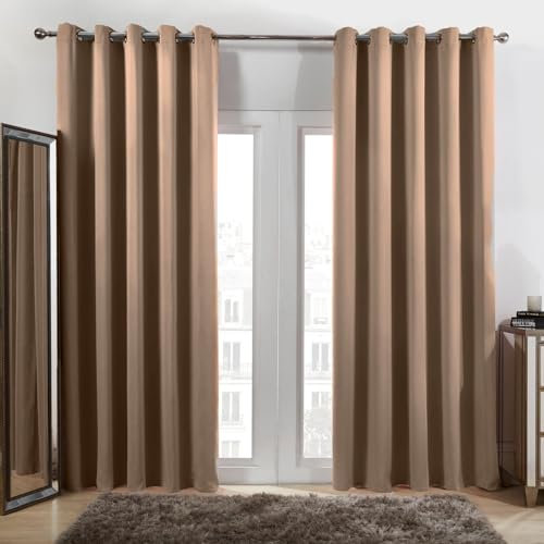 Dreamscene Eyelet Blackout Curtains Beige, Decorative Black Out Curtain for Bedroom Living Room Soft Modern Thermal Lined Blackout Curtains, 66x72”