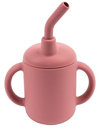 Tiny Dining Baby Sippy Cup with Straw - Dusty Rose - BPA Free Silicone Water Tumbler Cup Drinking Bottle for Babies, Toddlers & Kids