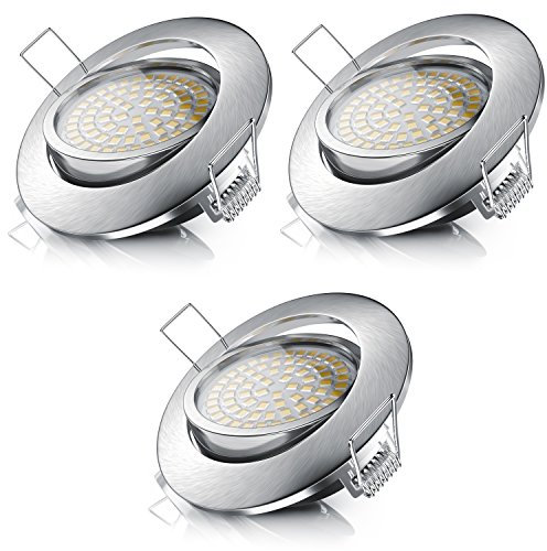 Brandson - 3x LED Deckenspot dimmbar und schwenkbar - Ultra Flache Spots Einbauleuchte - Einbauspot Deckenstrahler - Slim Aluminium Rahmen Edelstahl Optik - Abstrahlwinkel 120 Grad - 230V