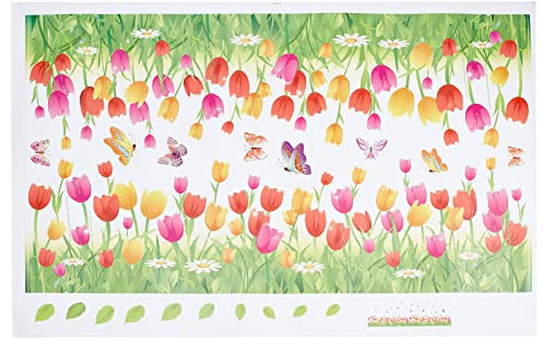 GORGECRAFT Frühling/Sommer Bunte Tulpen-Wandaufkleber Vinyl Zum Abziehen Und Aufkleben Gras-Wand-Eckaufkleber Abnehmbarer Schmetterling Fensteraufkleber Blumen-Schiebetür-Aufkleber Für Zuhause