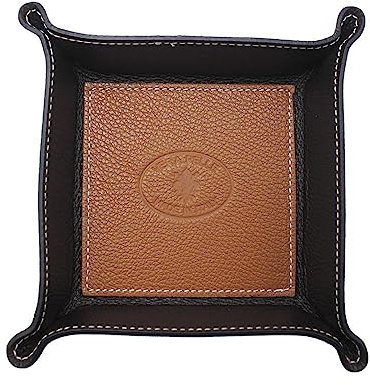 FrasiBags Taschenleerer aus echtem Leder - Quadratisches Ledertablett Organizer, Praktische Aufbewahrungsbox - für Geldbörsen, Uhren, Schlüssel, Münzen, Handys und Büroausstattung (Leder)