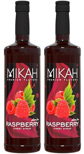 Mikah - Premium Flavors - Raspberry (Frambuesa) x2 | Jarabe para bebidas y postres | Uso profesional | 2 botellas de 1 litro (2 x 1000 ml)
