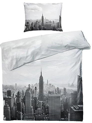 MOBEITI New York Bettwäsche 155x220, Stadt Wendebettwäsche, Weiche Kuschelige Mikrofaser Bettbezug Set 2teilig, 1 Kissenbezug 80x80, mit Reißverschluss