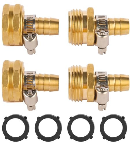 Sanpaint,Brass Garden Hose Connector Repair Mender Kit with Stainless Clamp,Fits 1/2 Water Hose Fitting,2 Sets(1/2 Barb x 3/4 GHT)