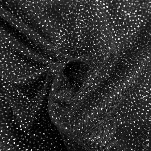 Tüll mit Glitzer Kostümstoff Fasching Royal Tüll 1 x 1,5 m Meterware Farbwahl, Farbe:001 - schwarz/silber