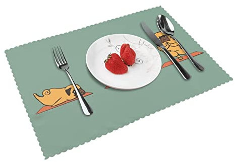 Yoga Mops bedruckte Tischsets 4er Set - wärmeisolierend und ölbeständig Tischsets, 45 x 30 cm