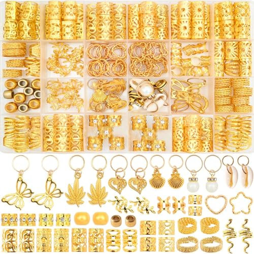 236 Pièces Pendentif Dreadlocks en Métal, Pinces à Cheveux en Spirale Bijoux, Perles en Spirale Métal Dreadlocks, Différents Styles de Mode, pour Décorer les Cheveux des Hommes et les Femmes