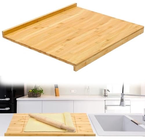 YYRZZ Reversible Bamboo Pastry Board, Large Bamboo Wooden Cutting Board with Counter Edge Reversible Pastry Board for Kitchen Chopping Board Butcher Block with Lip for Counter Table Top (MB)