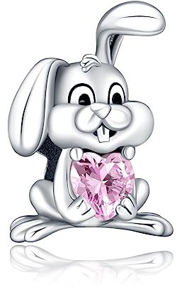 Rimgoris 925 Charm in argento sterling per bracciali da donna collana Solido coniglio rosa cuore pietra perline Charms donne Bracciale Charm regalo