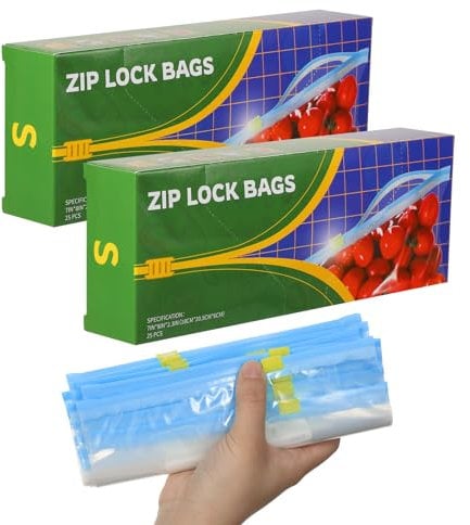 50 Pcs Food Storage Freezer Bags, Reusable Zip Lock Bags(1L) Sandwich Bags Food Bags with Expandable Bottom, Zip Seal Freezer Bags for Fruits, Vegetables, Meat, Grains,Snacks