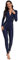 IMEKIS Women Full Body Rash Guard Swimsuit Long Sleeve Tropical One Piece Swimwear Padded Modest Swimming Costume UV UPF 50 Zipper Up Surfing Bathing Suit Beachwear Navy Blue S