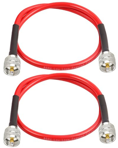 MOOKEERF MOOKEER RG8x Jumper Cable 2ft,2 Pack PL259 Jumper Cable,CB Coax Cable 50 Ohm,UHF PL259 Male to Male Low Loss CB Antenna Cable for HAM Radio,Antenna Analyzer,Dummy Load,SWR Meter,Red
