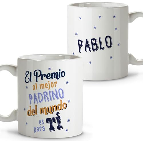 Regalos originales bautizos. Tazas personalizadas. Tazas de cafe. Regalo padrino. Regalos para padrinos. Taza cerámica 330 ml.