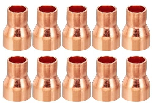 PATIKIL 15mm auf 10mm ID Kupfer Reduzierstück, 10 Stück 99,9% reines Reduziernippel Hochdruckfest Kupfer Reduzierkupplung Druckfitting Rohrverbinder Adapter mit Lötfittings