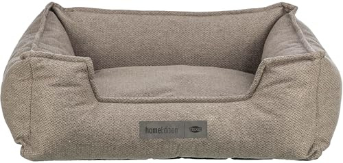 Trixie Hundebett Gano eckig, mit Samtbezug – 115 x 90 cm, Taupe | Kuschelig weicher Schlafplatz, waschbar – für mittelgroße Hunde, integriertes Kissen und rutschfester Boden