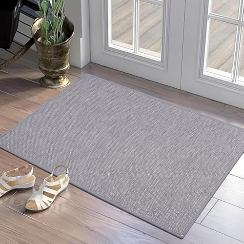 LYGLIGH Indoor Door Mat, Thin Door Mats for Inside Entry, Non-Slip Natural Rubber Backing Doormat, Washable, Low-Profile Entryway Doormats, Fade Resistant Dirt Trapper for Kitchen, 35''x24'',Grey