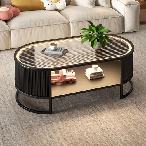 STCERY Mesa de Centro Ovalada, Mesa de Centro de Cristal, Superficie de Vidrio Templado, Multifuncional Mesa de Centro, for Decoración Moderna del Hogar(Transparent)