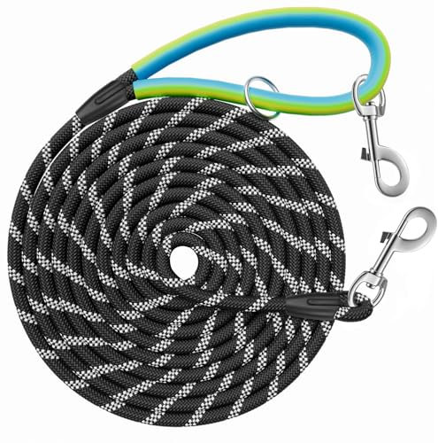Aystkniet Longe pour Chien, 5M 10M 15M 20M 30M Laisse de Dressage avac Crochets Pivotants aux Deux Extrémités, Corde d'attache pour Petits, Moyens, Grands Chiens, Longue Chien Laisse