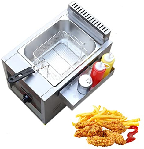ERSINIAN Friggitrice Commerciale in Acciaio Inox con cestello e Coperchio, friggitrice a Gas di Grande capacità, Facile da Pulire per Cucinare e Patatine Fritte a casa (Stile 1)