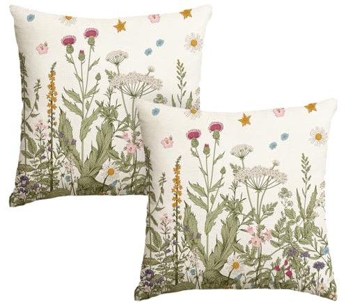 Artoid Mode Antike Kräuter Wilde Blumen Frühling Kissenbezüge 2er Set, 50x50 cm Sommer Saisonnal Zierkissenbezug Couch Wohnzimmer Deko