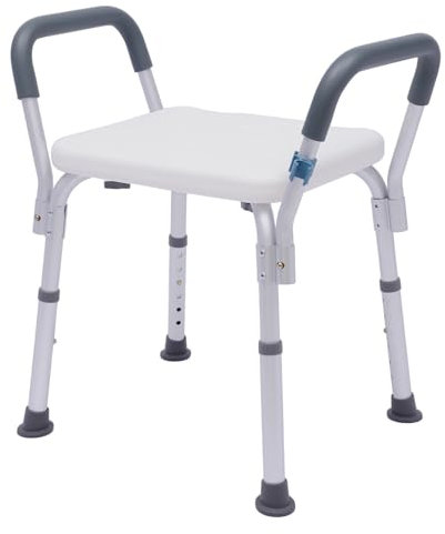 HuKaiL Sgabello da doccia, sedia da bagno, altezza regolabile, 37-49 cm, con braccioli rimovibili, sedile per vasca da bagno con doccetta e ventosa per persone, disabili, donne incinte
