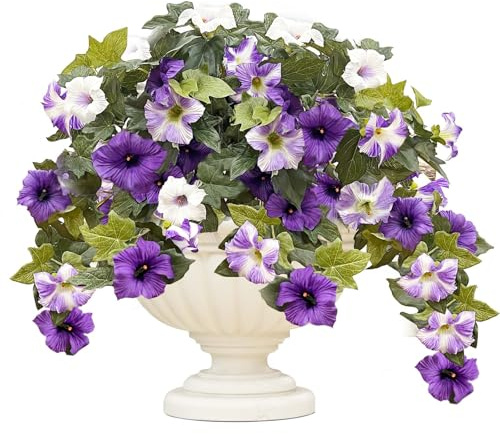 Daily Treasures Künstliche Glyzinienranken - 2 STK Kunstblumen Rankpflanzen Lila, Künstliche Prunkwinden für Garten, Balkon, Innenbereich, Wetterfeste Faux Petunien Girlande (Lila/Weiß, 55 cm)