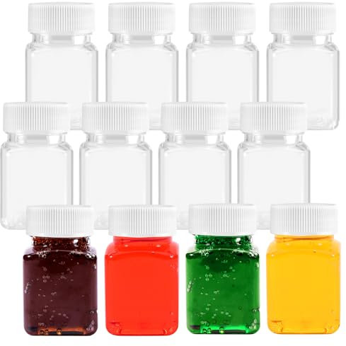 12Pcs 50ml Ginger Shot Bottles with Lids, Transparent Juice Bottles Leak-Proof Reusable Small Plastic Bottle Mini Bottle for Storing Juice Milk Water Beverages
