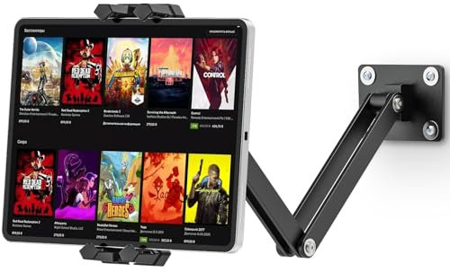 Tendak Soporte de pared para tableta, soporte de pared de aluminio para iPad, ajustable y plegable para iPad Pro Air Mini, Samsung Galaxy Tab, todas las tabletas de 4.7 a 13 pulgadas