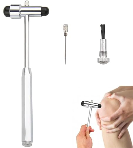 Yuiturt Neurologischer Reflexhammer 18cm mit Eingebautem Pinsel und Nadel, Massagehammer Zinklegierung, Reflexhammer Medizinischer, Neurologischer Reflexdiagnosehammer für Reflextests Schwarz