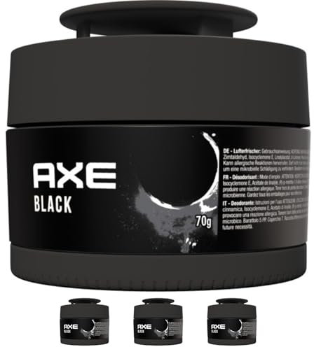 AXE Pack de 3 Ambientador coche en Gel Black, Frescura Duradera de 30 Días, Elimina Malos Olores con Estilo y Confianza