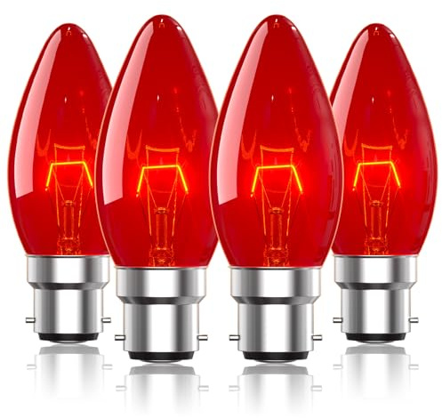 Lamptobe B22 Red Light Bulbs Bayonet Dimmable 26W C35 Fireglow Candle Bulbs, 4-Pack Bayonet Red Light Therapy Bulb for Sleep Lamps Electric Fires, Halloween Christmas Decoration Chandelier