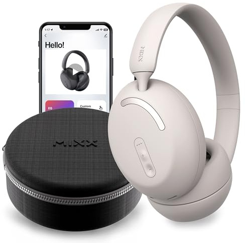 Mixx StreamQ D2 Wireless Over-Ear Headphones – 40-Hour Battery Life, Quick Charge, Hands-Free Calling, Foldable Design, Plush Ear Cushions, Voice Assistant Compatible, Control App, 3.5mm Cable In