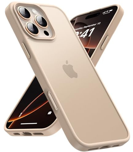 Natiiozie Matt Hülle Kompatibel mit iPhone 16 Pro, [Stoßfest FallSchutz] Handyhülle, Kratzfest Schutzhülle Nie Vergilbung Transluzente Matt Rückseite 6.3 Zoll Case Khakigold
