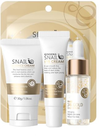 Schnecke Essence Skin Travel Care Kit,3-Teiliges Hautpflege Essentials Set Mit Essenz,Augencreme,Feuchtigkeitscreme Reisefreundliches Gesicht Routine Set für Frauen und Teenager Mädchen