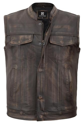 RAXUS Gilet Uomo Pelle Moto Gilet in vera pelle nera K-10, marrone, XXXL