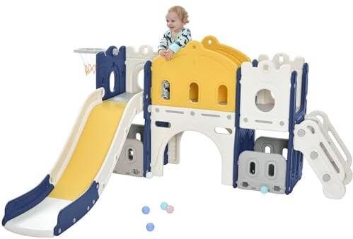 Veitoalioy Kinderrutsche Outdoor, Garten Rutsche Outdoor und Indoor, Eine Geeignet für Babys im Alter von 1-4 zum Spielen, Sichere und Zuverlässige Gleitschwingenkombination (Aisle-Blue Yellow)