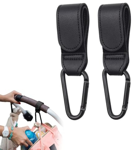 2er-Set Karabinerhaken für Kinderwagen, Robuste Taschenhalter mit verstellbaren Klettverschlüssen für Wickeltaschen, Einkaufstaschen und Zubehör, Ideal für Eltern unterwegs