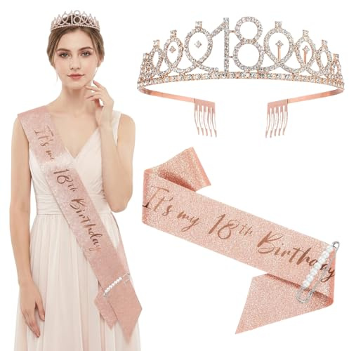 SJDOFU 18.Geburtstags Tiara, 18. Geburtstag Krone und Schärpe | SJDOFU 18.Geburtstags Tiara, 18. Geburtstag Krone und Schärpe
