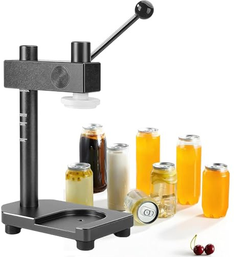 UIBAO Machine à Sceller Les Canettes Manuelle 51 Mm,Hauteur Réglable 30-170 Mm,Alliage D'aluminium Solide,Scelle Canettes Pet/Aluminium/Bocaux,pour Café/Bière/Bubble Tea Black