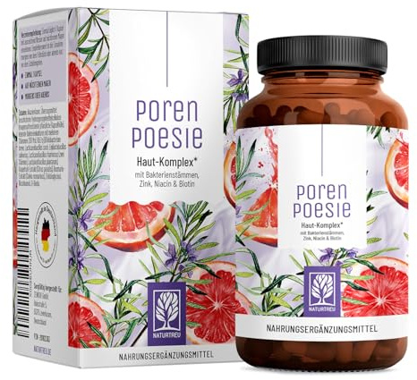 NATURTREU® Haut Komplex mit Darmbakterien, 6 Bakterienstämme, 90 Kapseln | 3 Monate Vorrat - ergänzt durch Biotin, Niacin und Zink - Haut Haare Nägel Kapseln - Magensaftresistent & vegan