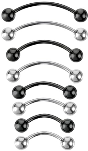 8 Stück 20G 0.8mm Barbell Eyebrow Piercing, Augenbrauenpiercing | Bananen Piercing Chirurgenstahl, Vertical Labret Jewelry, Lippenpiercing Zunge Ring, Curved Barbell 6/8/10/12mm