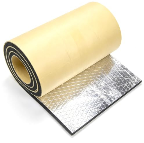 Reflective Aluminum Foam Insulation Roll 10m x 24cm x 7mm, Self-Adhesive Heat Thermal Barrier Foil for Floor, Roof, Garage Door, RV, Pipe, and Window Soundproofing